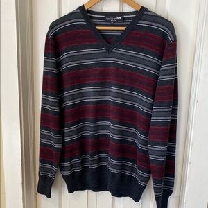 Men’s Merino Wool Made in ItalyStriped Merino Wool Blend Sweater Striped V-Neck